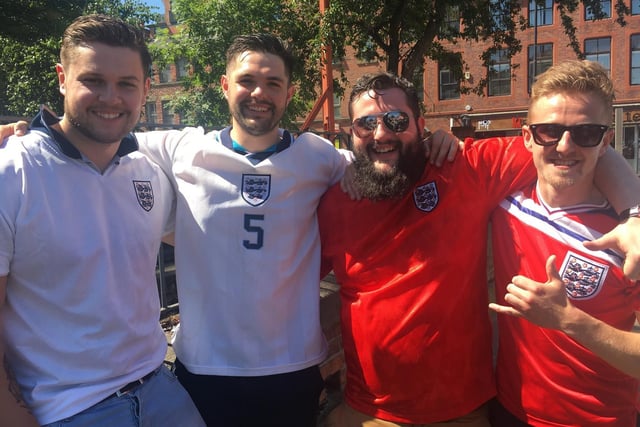 England fans outside Walkabout in Sheffield during England's World Cup match against Panama in 2018