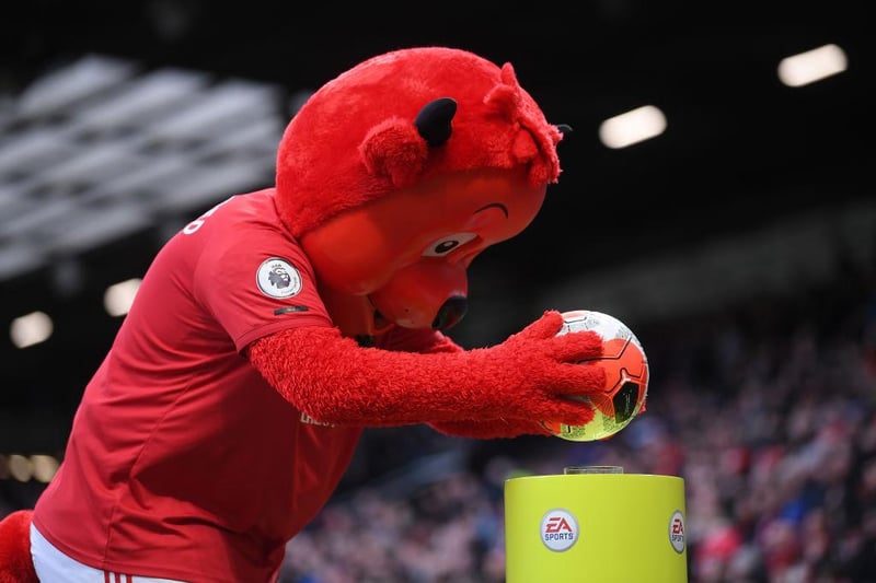 In many ways Frederick is the quintessential mascot. He is to mascotry what Tom Cruise is to Scientology or Tony the Tiger is to sugar-coated breakfast cereals. Iconic, polished, all-conquering; he is as at home on a lunchbox or a duvet cover as he is parading up and down in front of the Stretford End. Like him or loathe him, you can't deny that he's a bit of a behemoth. (Photo by Laurence Griffiths/Getty Images)