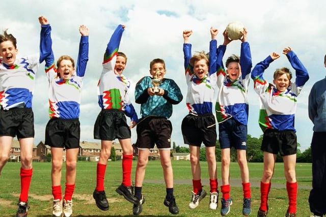 Sports teacher Tim Lutwyche with his under 13 team from Hungerhill School in 1997.