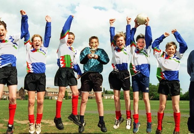 Sports teacher Tim Lutwyche with his under 13 team from Hungerhill School in 1997.