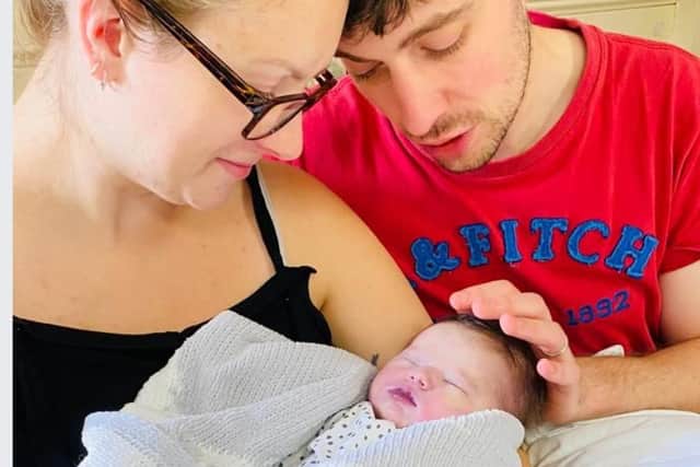 Parents Hannah Sinnott and Joe Sinnott with baby Cora Sinnott. A coroner said nothing could have been done to prevent Cora's death at the Jessop Wing, Sheffield, in 2020
