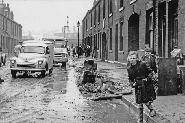 Storm damage in Clyde Road, Heeley, 1958