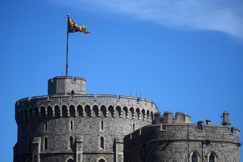 The Royal Standard of the United Kingdom flag flies above Windsor Castle during the funeral of the Duke of Edinburgh.