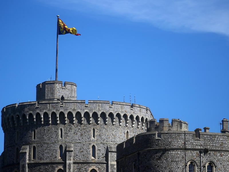The Royal Standard of the United Kingdom flag flies above Windsor Castle during the funeral of the Duke of Edinburgh.