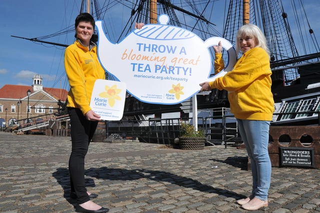 Lisa Wild and Clare Richmond from Marie Curie were pictured as they launched a tea party 6 years ago at the Maritime Experience.