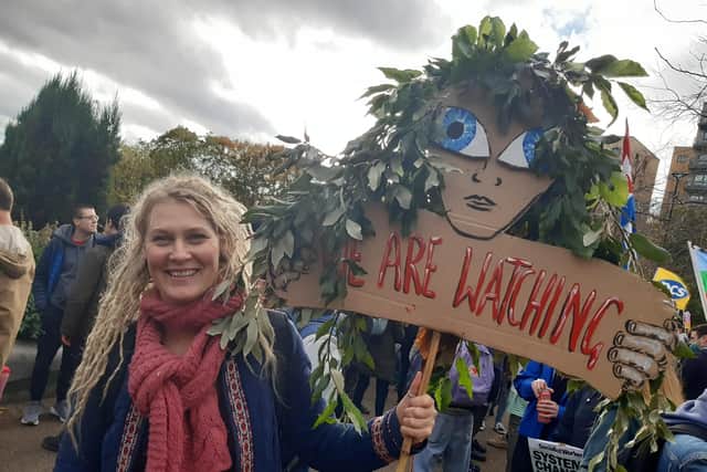 Natasha Brooks, from the Hope Valley, at the Sheffield COP 26 demonstration