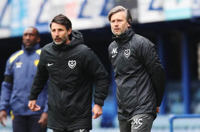 Pompey boss Danny Cowley and his assistant Nicky Cowley.