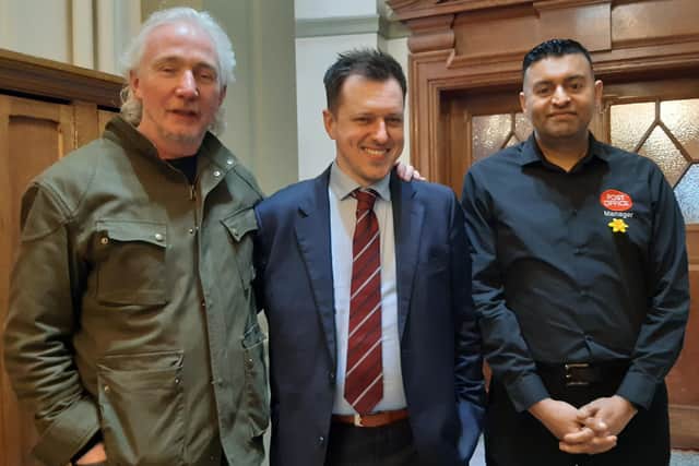 Business owners Charlie Chester, left, Richard Brogden and Nasar Raoof are frustrated that Sheffield City Council's proposals for bus priority red routes along Ecclesall and Abbeydale Roads are still under discussion