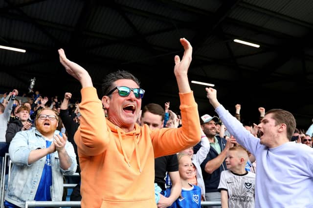 Pompey fans during the last home game of the season, Portsmouth v Wigan Athletic, at Fratton Park, Portsmouth
Picture: Chris Moorhouse (200424-108)