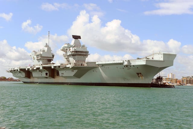Britain's biggest warship HMS Queen Elizabeth pictured returning to Portsmouth after 10 weeks at sea, carrying out critical training. Picture: (020720-815)