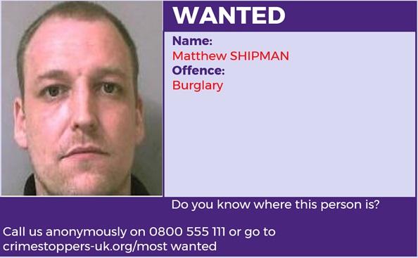 Matthew Shipman is wanted in connection with a burglary. The crime was committed in Freshwater.