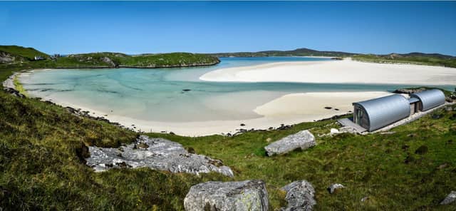 The two cabins can be found on Uig Sands, Near Timsgarry, Isle of Lewis, Scotland. According to owner Richard Leparoux, the spot it well-hidden and the three-mile-long beach makes it a perfect spot to relax. A local community shop is nearby for essentials, but other than that guests can enjoy walks along the white sandy beach.