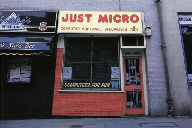 Just Micro, at 22 Carver Street, was Sheffield's iconic computer games shop of the 1980s loved by youngsters, where they let youngsters try out the games on computers like ZX Spectrums, Commodore 64s and BBC Micros. Picture used with kind permission of Ian Stewart, Urbanscan Limited. A book is available about Gremline Graphics, the Sheffield computer games company that arose from Just Micro, called A Gremlin in the Works. See https://www.bitmapbooks.com/products/a-gremlin-in-the-works