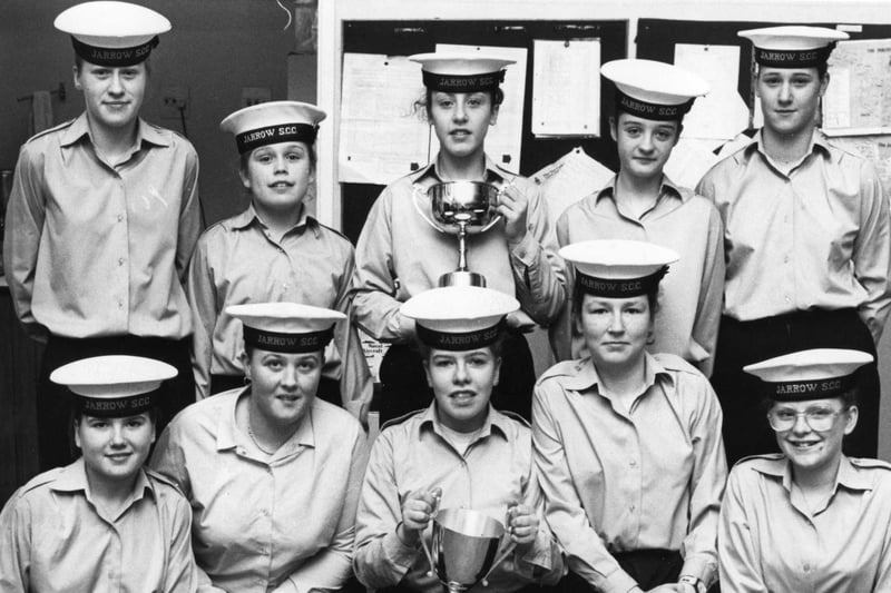 Lady footballers from the Jarrow Sea Cadets were pictured in March 1991. Pictured left to right, front row, are the seniors: Lisa Anderson, Helen Rutherford, Lillian Woodhose, Clare White, and Ann-Marie Harte. Back row: juniors, Michelle Andrews, Iyvann Baker, Leanne Foster, Kerrie Cockburn and Tracy Morris.