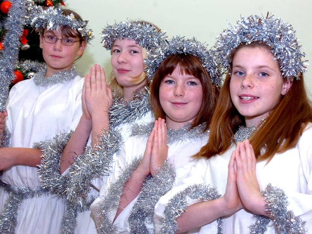 School Nativity play angels, from left, Kelsey Taylor, Sarah Aspinall, Amy Follows and Ashleigh Wood, all aged ten in 2006