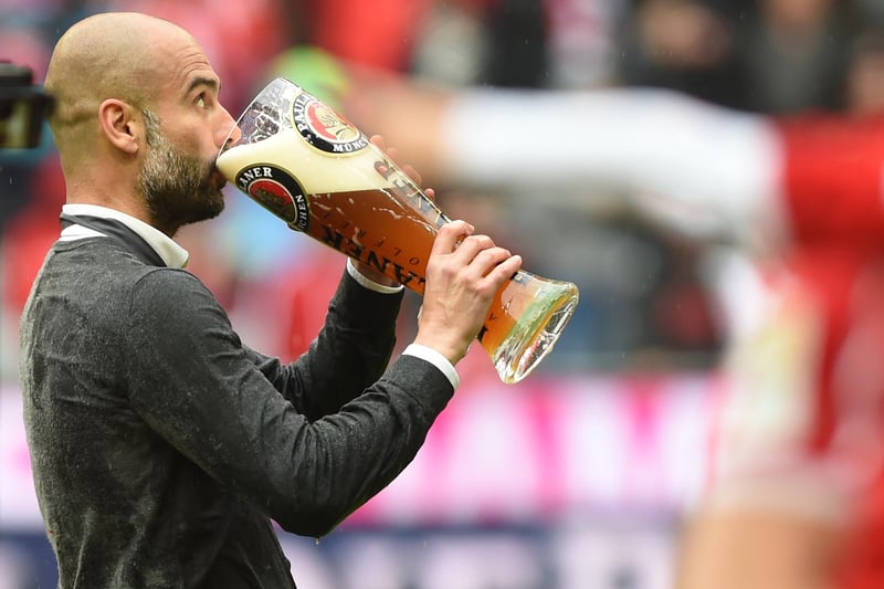 Pep swans through the gates and eases the tension, ordering a novelty, enormous three-pint glass of wheat beer. He takes one sip, and suddenly tears out the door to the sports bar around the corner, after word reaches him they're showing a Bosnian second tier game he's been dying to analyse.