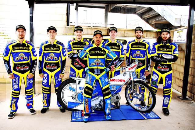 Sheffield Tigers' 2020 line-up, including three-time world champion Nicki Pedersen (front). Picture courtesy of Sheffield TIgers.