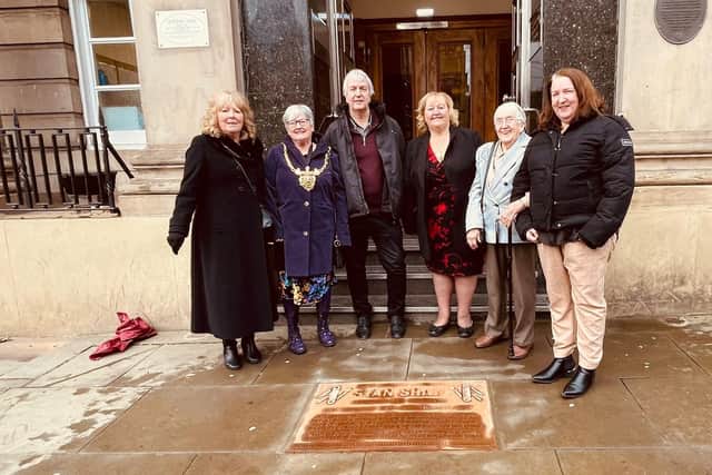 Rosemary Shaw unveiled the memorial to her husband Stan who died last year aged 94, outside the Cutlers Hall, in Sheffield. Picture: Andy Kershaw