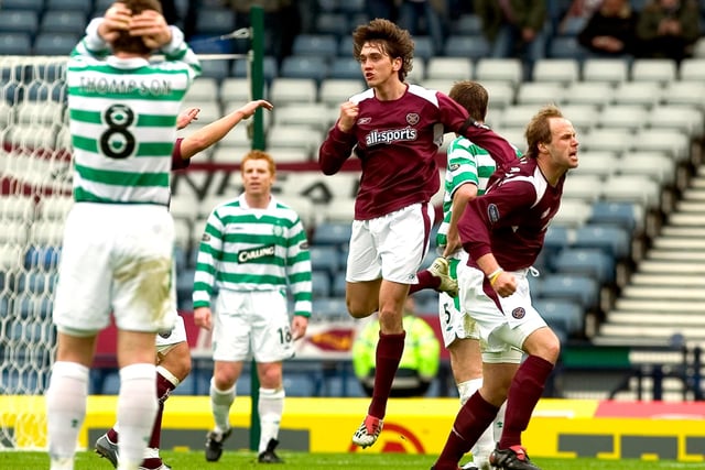 Hearts were defeated 2-1 in the 2005 Scottish Cup semi-final, though Deividas Cesnauskis did net with a very fine finish to give John Robertson's side some late hope.