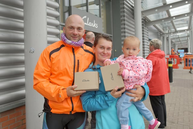 Many families were among those visiting the shoe shop on Monday