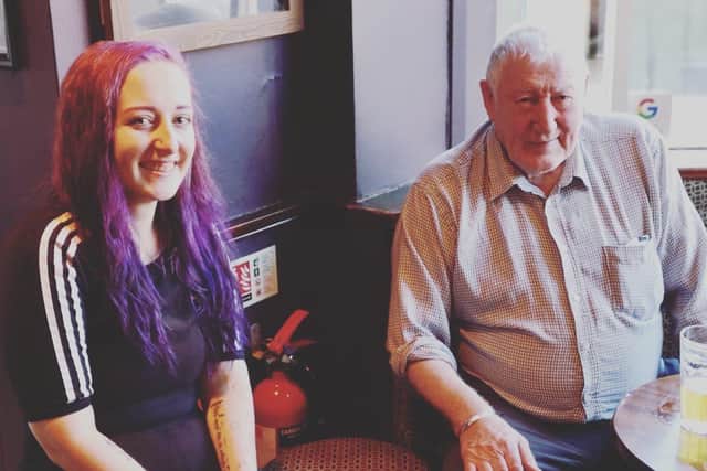 Sophie Bailey with Barry 'Bazz', one of the regulars at The Closed Shop in Crookesmoor, Sheffield