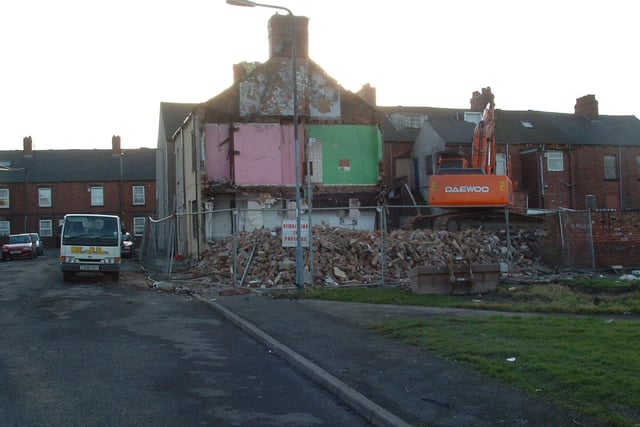 Demolition takes place prior to the start of improvement works at High Street in Grimethorpe in 2006