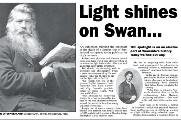 Joseph Swan, a Pallion-born man, was the genius behind the the first electric light bulb. He was nominated for our list by Keith Mullen who said: "This inventor would not only have the NHS supplied with PPE but would relish at the challenge and task of helping to tackle this virus crisis."