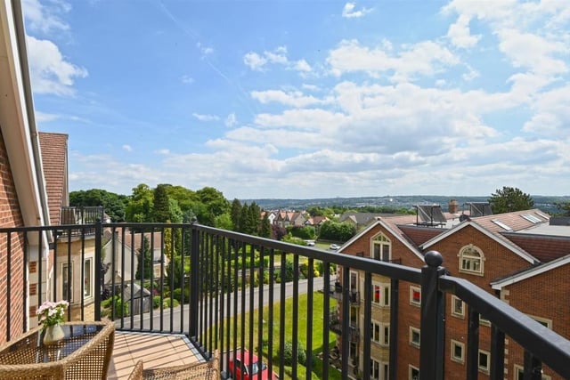 The incredible balcony from the master bedroom is spectacular and offers views across the city.