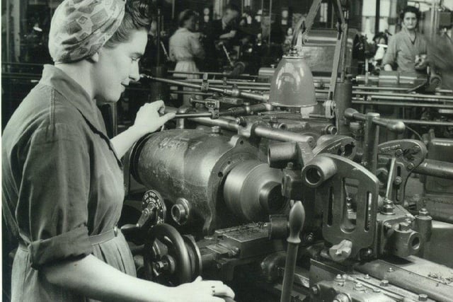 Women on the production line at Templeborough Steel works, now Magna, during the Second World War