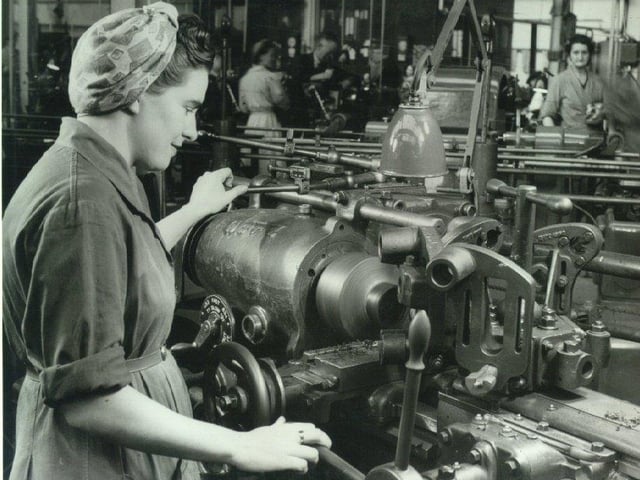 Women on the production line at Templeborough Steel works, now Magna, during the Second World War