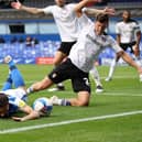 Rotherham United's Billy Jones fouls Birmingham City's Maxime Colin, resulting in a penalty during the Sky Bet Championship match at the St. Andrew's Trillion Trophy Stadium yesterday, which ended in a 1-1 draw. Photo: Martin Rickett/PA Wire.