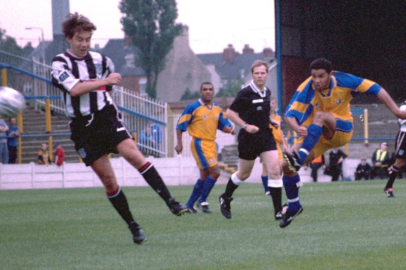 An explosive effort from Iyseden Christie against Grimsby Town in July 1998.