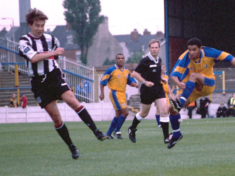 An explosive effort from Iyseden Christie against Grimsby Town in July 1998.