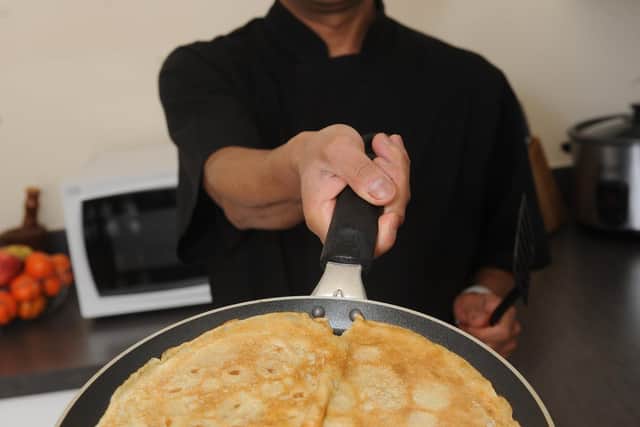 Chef Sanjeev from The Botanist making perfect pancakes at home in Sheffield