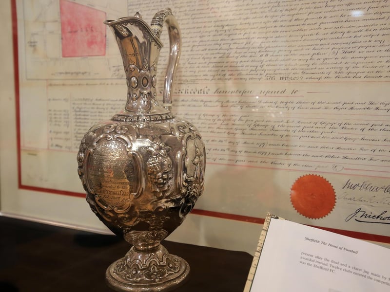 The Youdan Cup, on display here in the Legends of the Lane Museum at Sheffield United, was recently valued at £100,000 on Antiques Roadshow. The oldest football trophy in the world was first won by Hallam FC in February 1867