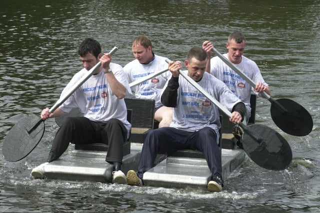The raft race on the pond Beveridge Park saw many clubs and businesses take part (Pic: Fife Free Press)
