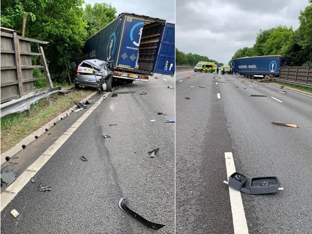 Crash on M1 - Credit: @DerbyshireRPU