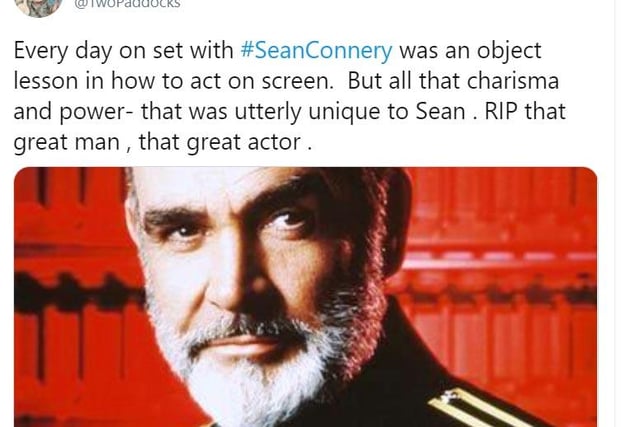 Sam Neill, who played alongside Connery in 'The Hunt For Red October', paid this tribute