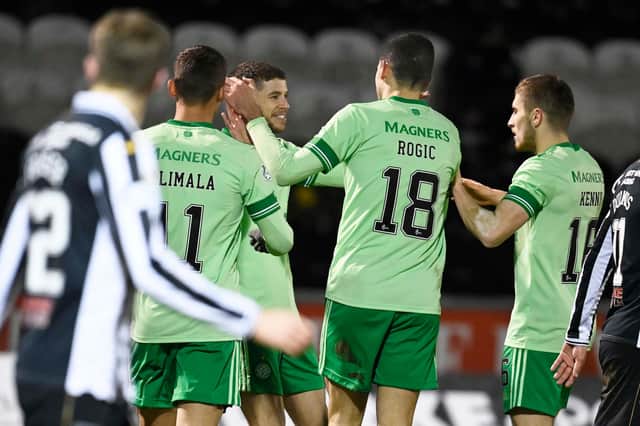 Celtic's Ryan Christie celebrates his goal with team mates during the 4-0 win over St Mirren (Photo by Rob Casey / SNS Group)