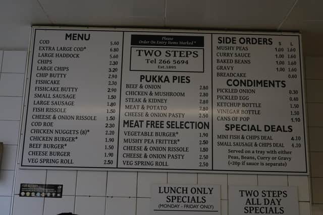 The most popular item on the menu at Two Steps fish and chip shop on Sheffield's Sharrow Vale Road is the mini fish and chips, at £4.10