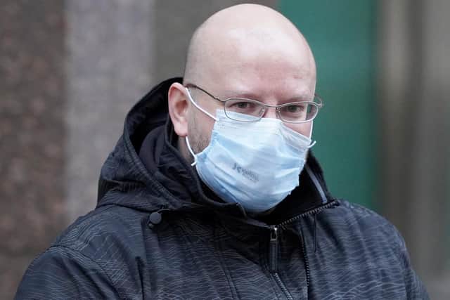 Pictured outside Sheffield Crown Court is stepdad Craig Hewitt, aged 42, of Walkley Road, Walkley, Sheffield, who has denied falsely imprisoning his wife Lorna Hewitt’s 22-year-old son Matthew Langley in an attic bedroom of their family home and neglecting him during a seven-month period. Picture courtesy of Tom Maddick /SWNS.