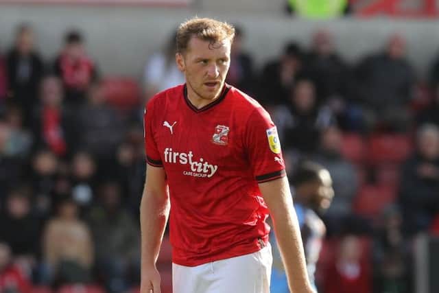 SWINDON, ENGLAND - OCTOBER 01:  Luke Jephcott of Swindon Town in action during the Sky Bet League Two between Swindon Town and Northampton Town at County Ground on October 01, 2022 in Swindon, England. (Photo by Pete Norton/Getty Images)