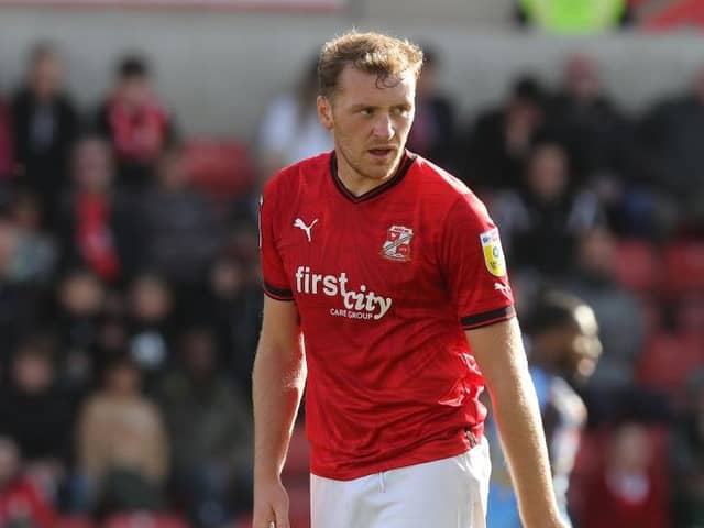 SWINDON, ENGLAND - OCTOBER 01:  Luke Jephcott of Swindon Town in action during the Sky Bet League Two between Swindon Town and Northampton Town at County Ground on October 01, 2022 in Swindon, England. (Photo by Pete Norton/Getty Images)