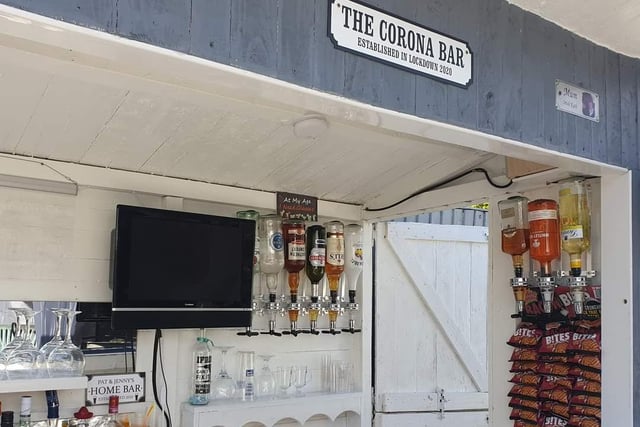 The sign reads "The Corona Bar - Established in Lockdown 2020."