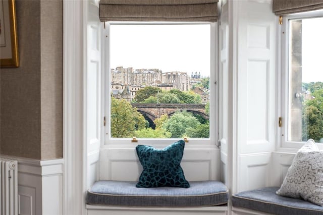 The drawing room has breathtaking views over the Dean Valley to the Dean Bridge and Eton Terrace.