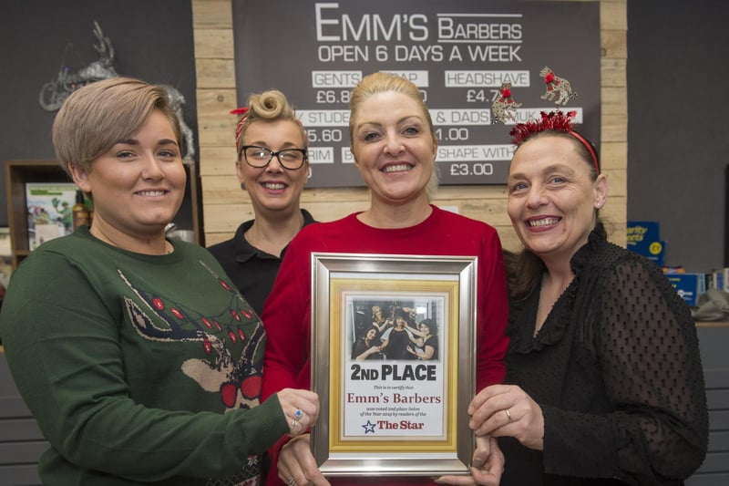 Emma Lee, Liz Atkinson, Carrie Farrell and Joanne Bellamy celebrate their second place in The Star's Salon of the Year awards at EMM'S in Leppings Lane
