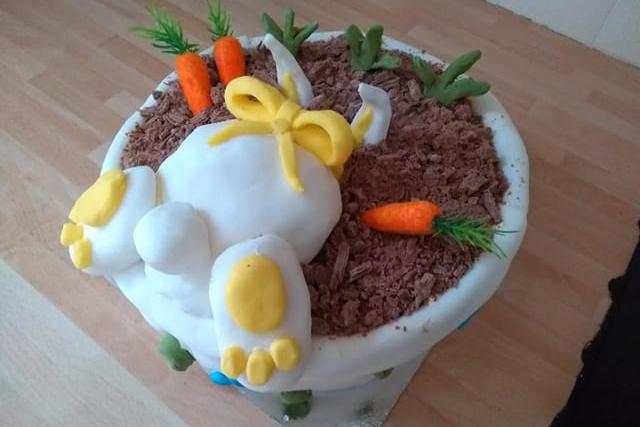 A rabbit goes digging for carrots in this very impressive cake by Joanne Harding