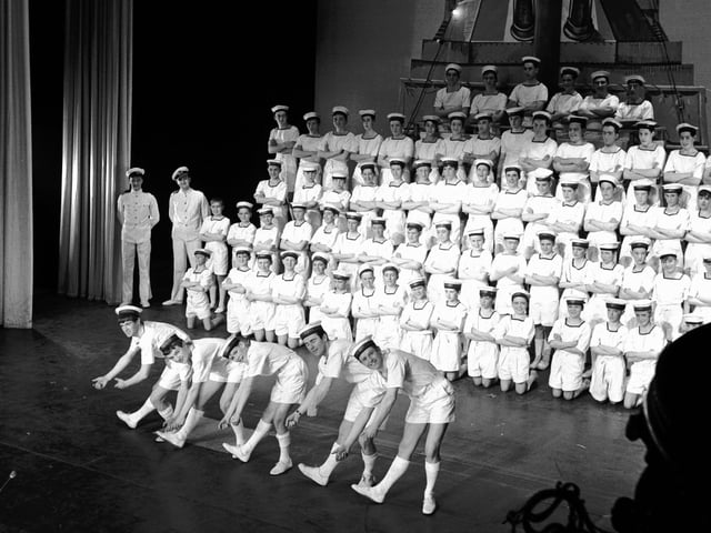 Sea Scouts rehearse for the Gang Show in Edinburgh in November 1965
