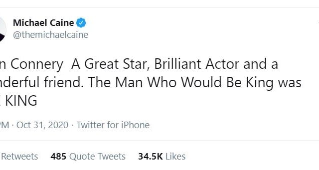 One of Sir Sean's closest friends, Sir Michael Caine, recalled their 1975 smash hit.