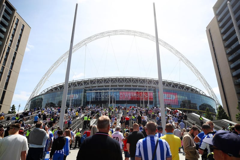 LONDON, ENGLAND - MAY 29: General view outside the stadium as fans arrive prior to the Sky Bet League One Play-Off Final between Barnsley and Sheffield Wednesday at Wembley Stadium on May 29, 2023 in London, England. (Photo by Catherine Ivill/Getty Images)